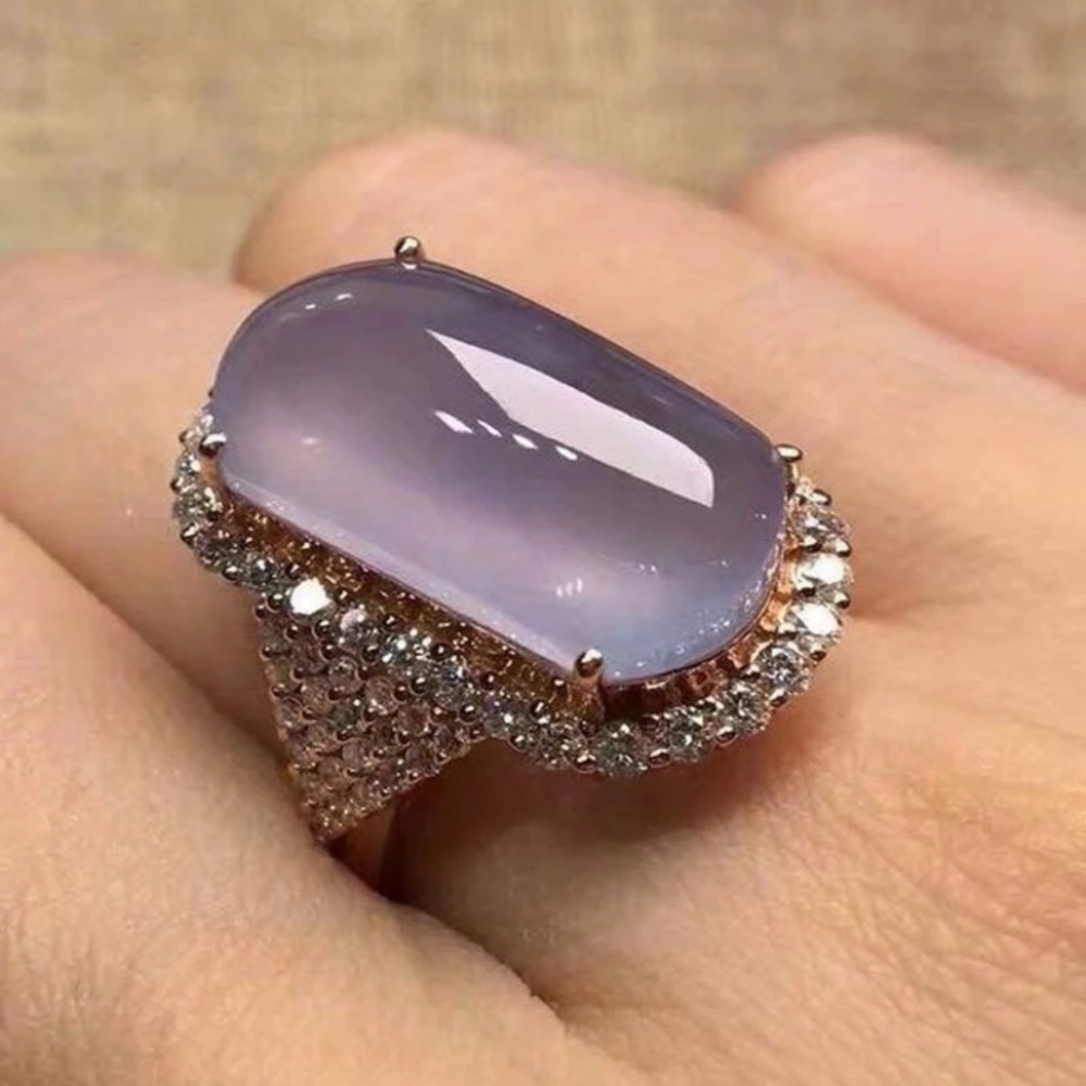 Large Oval Purple Crystal Natural Moonstone Ring - Picture 2 of 2